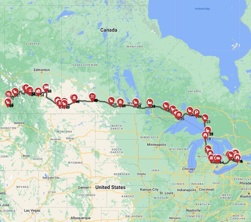 Canada RV trip planner Toronto to Kelowna motorhome road trip route plan